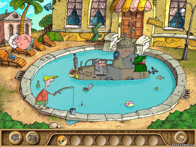 Screenshot из игры Братья Пилоты. Обратная сторона Земли - локация Бассейн (уровень 13)