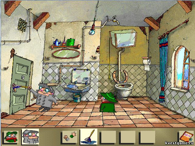 Screenshot из игры Братья Пилоты. По следам полосатого слона - локация Уборная (уровень 10)
