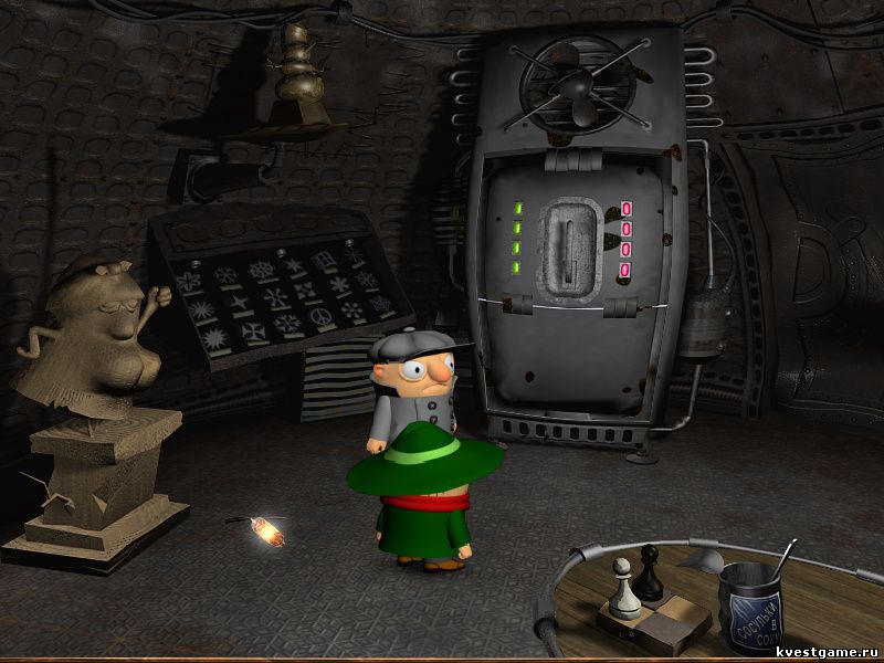 Screenshot из игры Братья Пилоты 3D-2. Тайны Клуба Собаководов - локация Братство Дедов Морозов (Комната с холодильником)