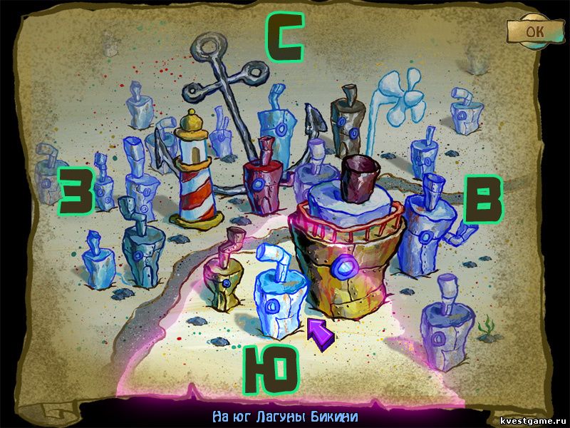Карта локаций в квесте Sponge Bob Squarepants: Lights, Camera, Pants!