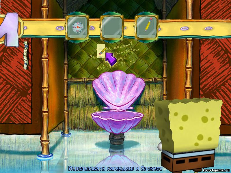 СпанжБоб нашел номер телефона в заповедник (Sponge Bob Squarepants: Lights, Camera, Pants! (уровень 3))