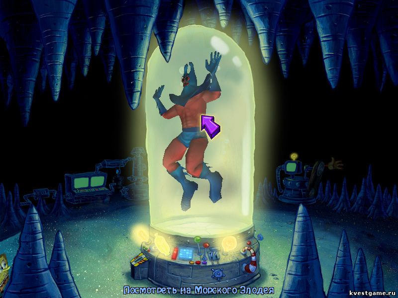 СпанчБоб нашел морского злодея в супергроте (Sponge Bob Squarepants: Lights, Camera, Pants! (уровень 1))